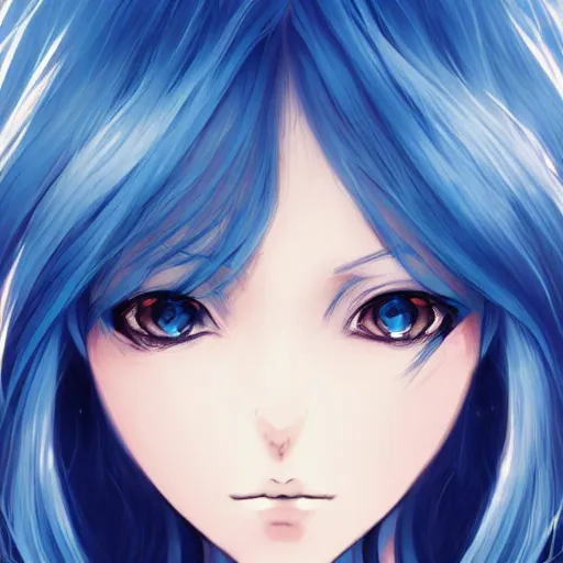 Image similar to full headshot portrait of a girl with long blue hair, drawn by WLOP, by Avetetsuya Studios, attractive character, colored sketch anime manga panel, trending on Artstation