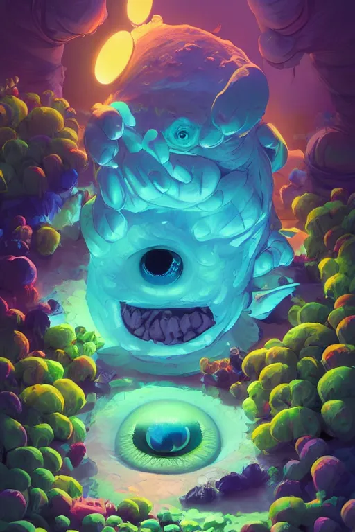 Image similar to smurf ghost creature animal sushi cristal very big eye roots cactus elemental flush of force nature micro world fluo fishscale, behance hd by jesper ejsing, by rhads, makoto shinkai and lois van baarle, ilya kuvshinov, rossdraws radiating a glowing aura global illumination ray tracing hdr