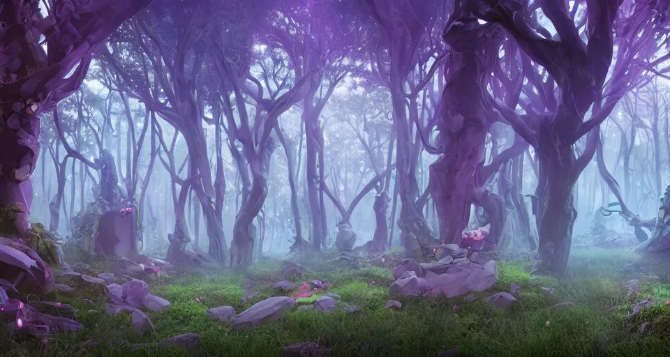 Image similar to Enchanted and magic forest, by Beeple