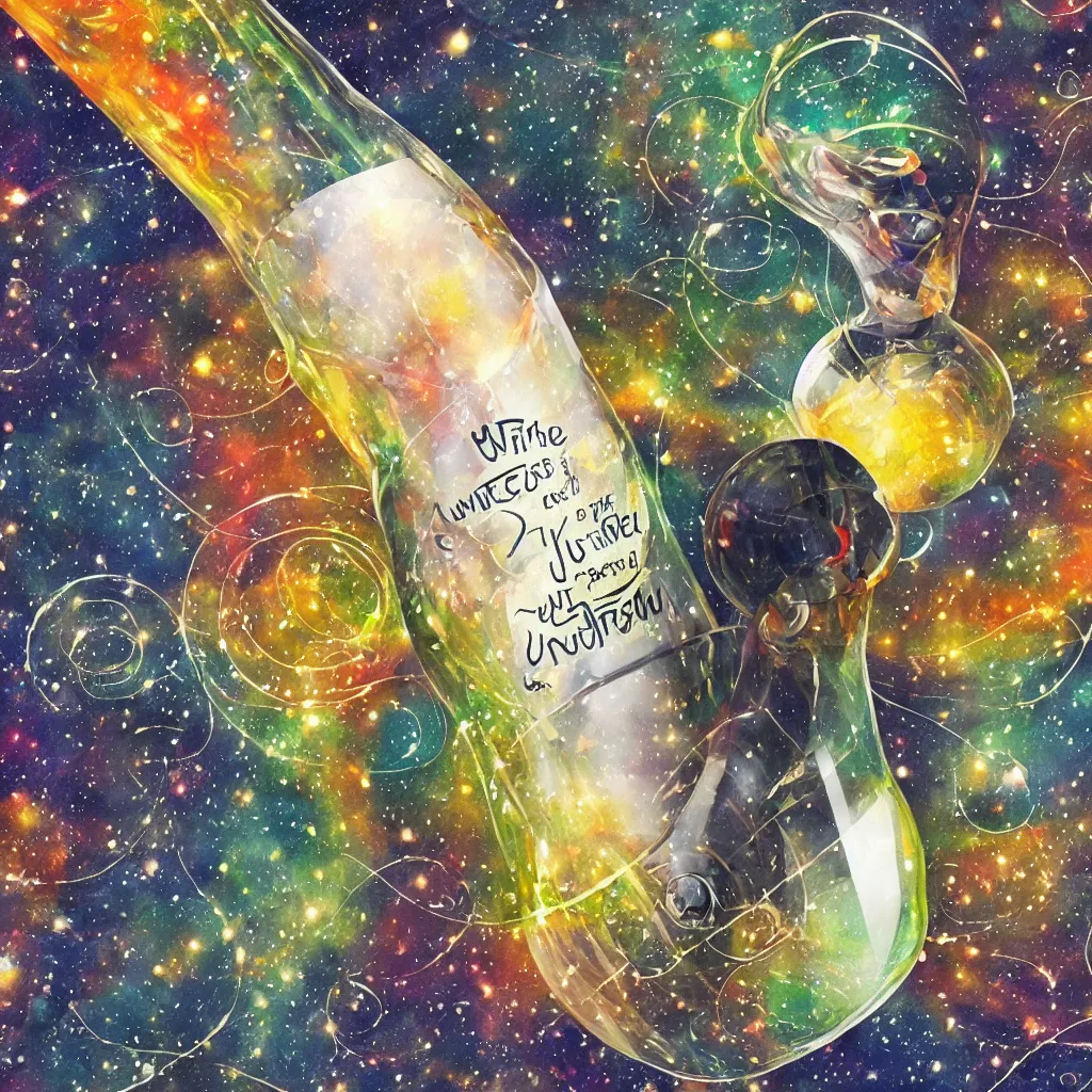 Image similar to the universe contained within a bottle, in a style of midjourney