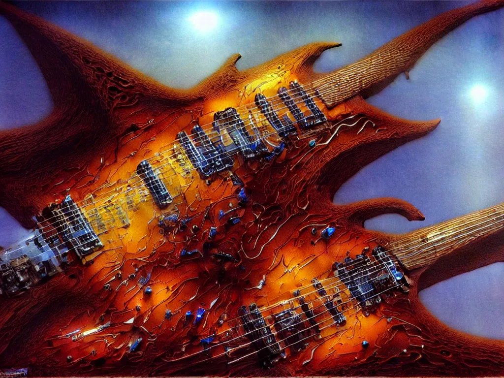 Image similar to the most amazing electric guitar, fantasy concept art, john howe