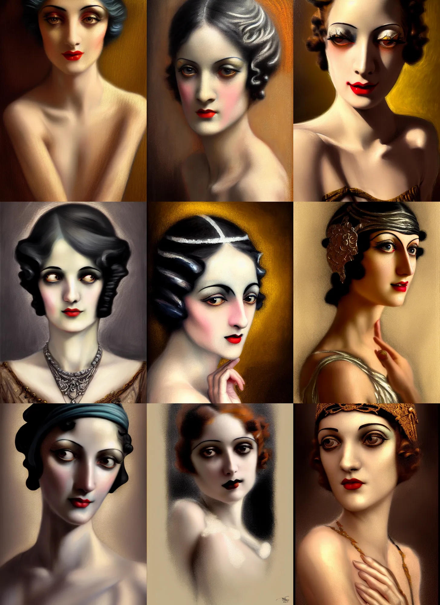 Prompt: 1920s Neo Rococo Expressionist, 1920s orientalism, very detailed stunning deep eyes, amazing textured brush strokes, accurate shape, cinematic soft volumetric studio lighting, with backlight, VFX, HDR, diffuse lighting, fantasy, intricate, elegant, highly detailed, lifelike, photorealistic, digital painting, artstation, illustration, concept art, smooth, sharp focus, A young woman in The City of Lisbon in a doughnut shop,clear curvy details, art by John Collier and Albert Aublet and Krenz Cushart and Artem Demura and Alphonse Mucha