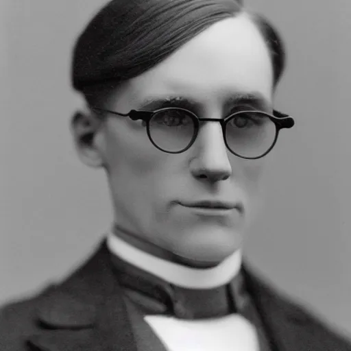 Prompt: A photograph portrait of Jerma985 wearing an overcoat and glasses with a middle part in the early 1910s, taken in the early 1910s, grainy, taken on a early 1900s Leica Camera, realistic, hyperrealistic, very realistic, highly detailed, very detailed, extremely detailed, detailed, digital art, trending on artstation