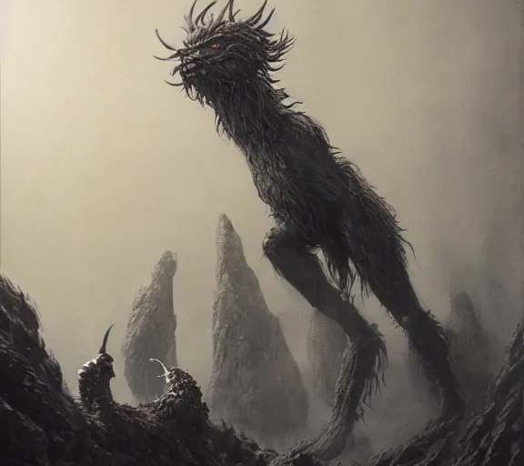 Image similar to beastman concept, beastly, furry, beksinski, wayne barlowe, adrian smith fantasy art, the hobbit art, lord of the ring art, the witcher concept art, trending on artstation, game of throne art