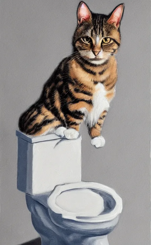 Prompt: detailed painting of a cat sitting in a toilet. high quality. funny, beautiful, hq. hd. 4 k. award winning. trending on artstation