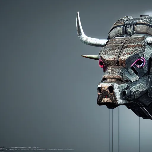 Image similar to a cyborg ( bull ) modeled after a bull looking into the camera, android, cyborg, full body shot, intricate, 3 d, hyper realism, fantasy, depth of field, octane render, symmetrical, highly detailed, digital art, artstation, concept art, cinematic lighting, trending