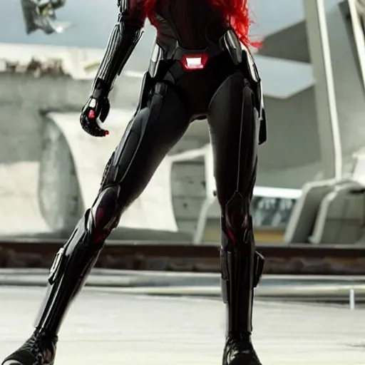 Prompt: A still photograph of Amouranth as Black Widow from Iron Man 2 (2010),