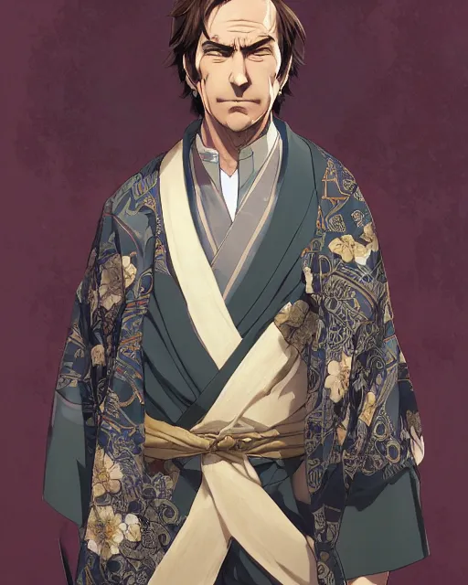 Image similar to an anime portrait of saul goodman as a beautiful man wearing a kimono from skyrim, by stanley artgerm lau, wlop, rossdraws, james jean, andrei riabovitchev, marc simonetti, and sakimichan, trending on artstation