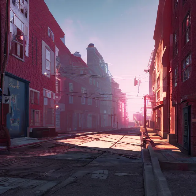 Image similar to colonial portsmouth new hampshire street as a cybercity, cyberpunk, colonial, synthwave, futuristic colonial hybrid, cinematic, volumetric, realistic, cinematic lighting, ray tracing, unreal engine 5, octane render, hyper realistic, photo, 8 k