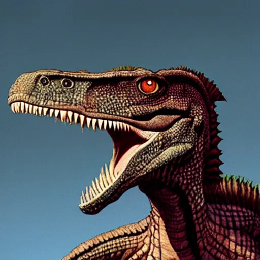 Prompt: velociraptor dinosaur photographed by Annie Leibovitz