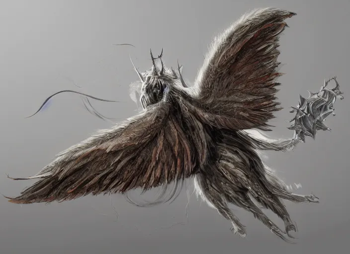 Image similar to detailed concept art of a huge angel - winged moth, fluffy moth by cheng yi and luolin, artstation, artstationhd