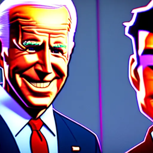 Image similar to cartoon of joe biden and peter parker standing proudly shoulder to shoulder ultra realistic, lens flare, atmosphere, glow, detailed, intricate, full of colour, cinematic lighting, trending on artstation, 4 k, hyperrealistic, focused, extreme details, unreal engine 5, cinematic, masterpiece, ultra realistic, hyper realistic, highly detailed, sharp focus, digital art