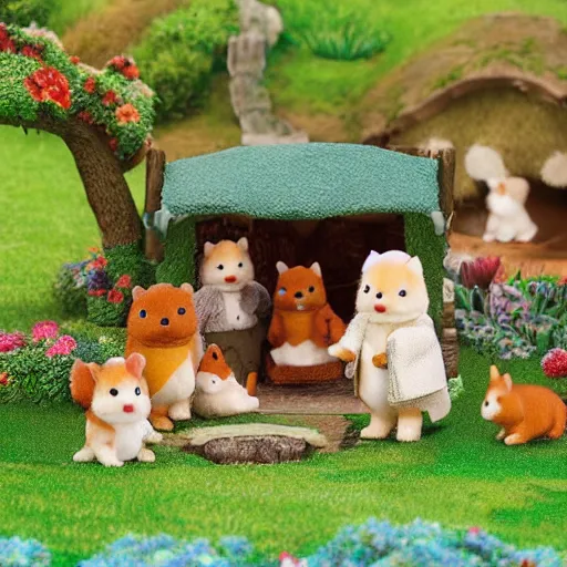 Image similar to lord of the rings calico critters in the shire