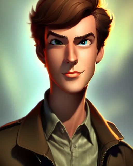 Image similar to charming young man character portrait, by don bluth, sci - fi environment, highly detailed, dynamic shadows, 4 k, wallpaper - 1 0 2 4