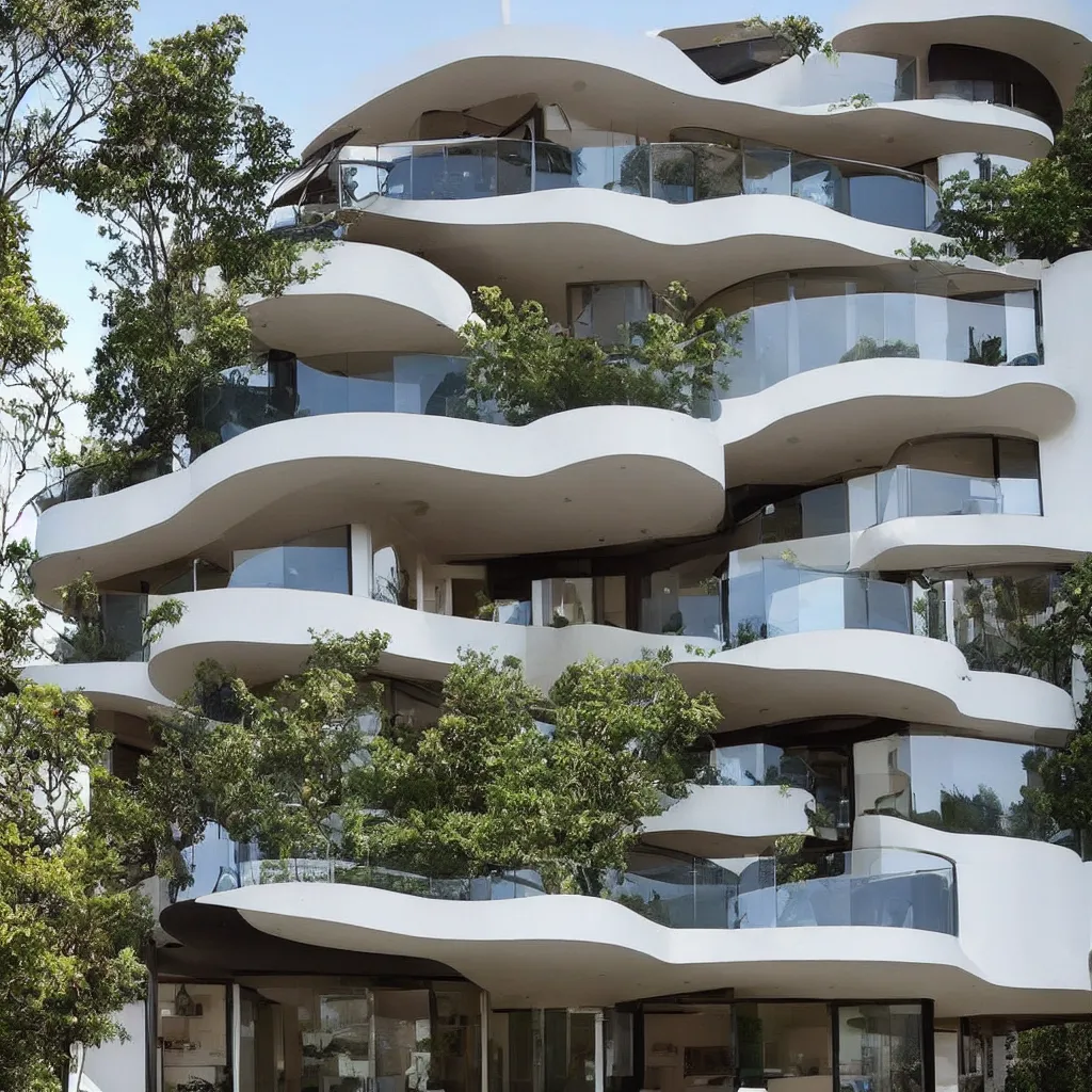 Image similar to “ a two story modern house with curve tectonic balconies designed by famous architects online lab of architecture, house sold for 4 million dollars ”