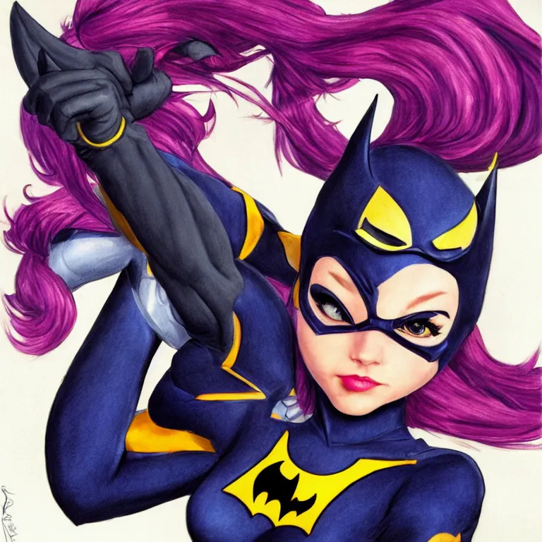 Prompt: epic beautiful color ink pencil realistic majestic drawing of batgirl as a cute 3 d schoolgirl hd cinematic portrait by alex ross pixar squareenix frank miller trending on flickr