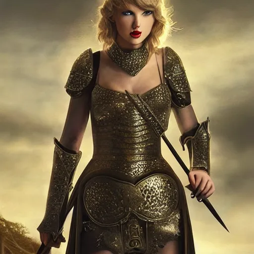 Image similar to the picture of taylor swift in a knight armor, epic fantasy art, mystical, mystic atmosphere, mythology, photo realistic, high detail, ultra realistic, hyper realistic, high definiton, 4 k uhd,