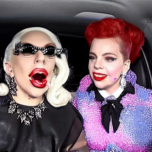 Image similar to lady gaga and judy garland carpool karaoke