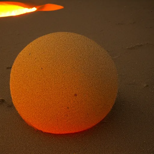 Image similar to A sphere made of sand levitating over a big puddle filglowing lava