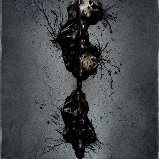 Image similar to vertical pile of melting skull vomiting black tar, anja millen