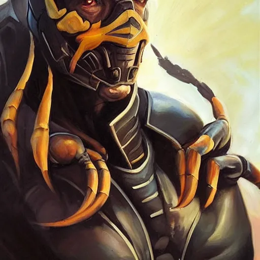 Image similar to greg manchess portrait painting of scorpion from mortal kombat as overwatch character, medium shot, asymmetrical, profile picture, organic painting, sunny day, matte painting, bold shapes, hard edges, street art, trending on artstation, by huang guangjian and gil elvgren and sachin teng