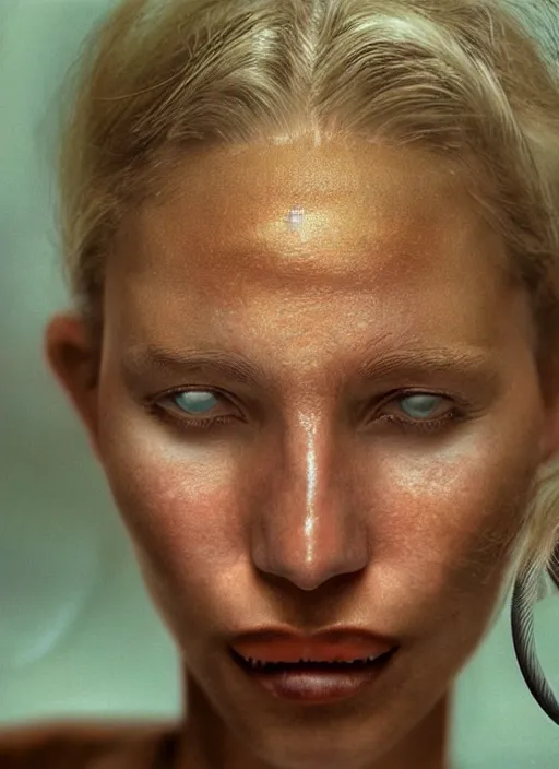 Prompt: hyper realistic and detailed closeup photo of a female gynoid by annie leibovitz