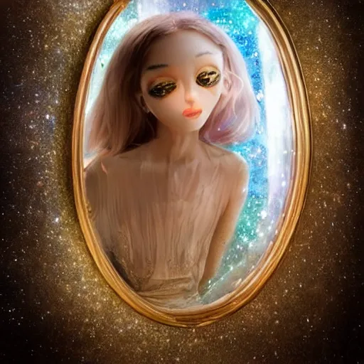 Image similar to a girl made of crystal in a mirror world,