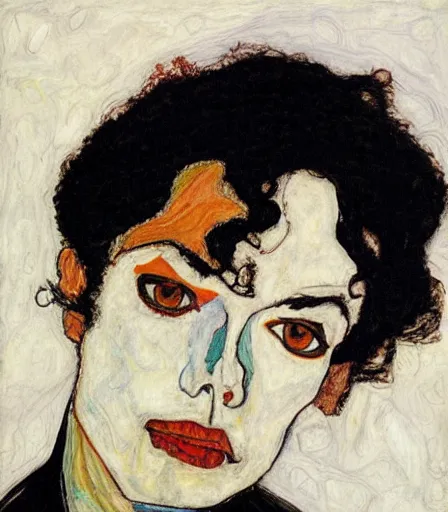 Image similar to portrait of michael jackson by egon schiele, intense desire, high quality, high detail