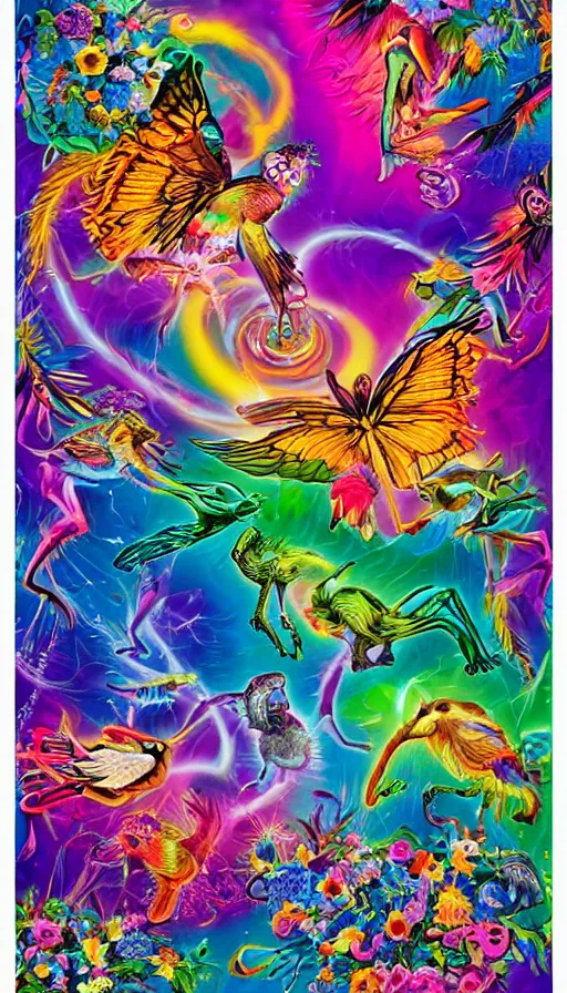 Image similar to life and death mixing together, by lisa frank,