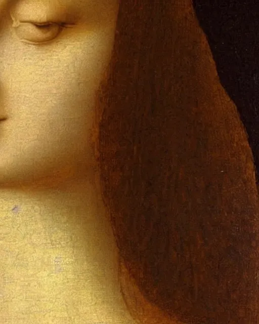 Image similar to a close up of a painting of a woman, a painting by leonardo da vinci, featured on deviantart, pre - raphaelitism, da vinci, fine art, pre - raphaelite