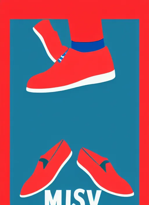 Image similar to minimal movie poster, mismatched red shoe and blue shoe