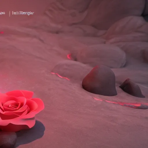 Image similar to ethereal rose with lava border, 8 k, octane render, unreal engine 5, cinematic, full hd, ultra realistic, ultra detailed, 8 k 3 d