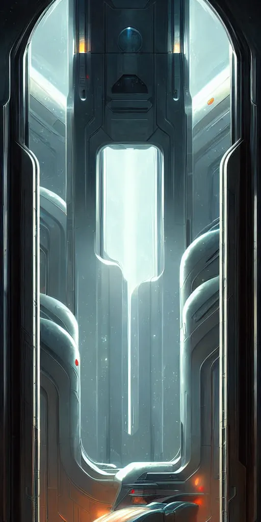 Image similar to hyper realistic art - deco sci - fi double door by jordan grimmer, darek zabrocki