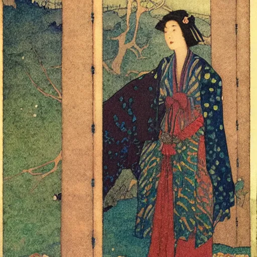 Prompt: Lee Jin-Eun by Edmund Dulac, rule of thirds, seductive look, beautiful, on glossy metal