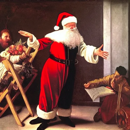 Image similar to Father Christmas sings at Eurovision Painted by Caravaggio