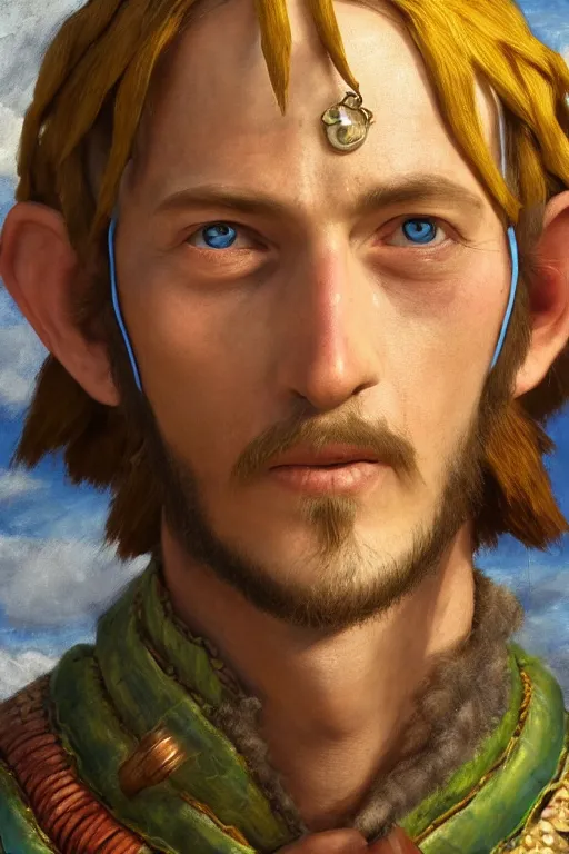 Image similar to Beedle from Zelda oil on canvas, intricate, portrait, 8k highly professionally detailed, HDR, CGsociety
