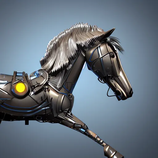 Prompt: a cybernetically enhanced horse, digital art, 3 d render, blender,