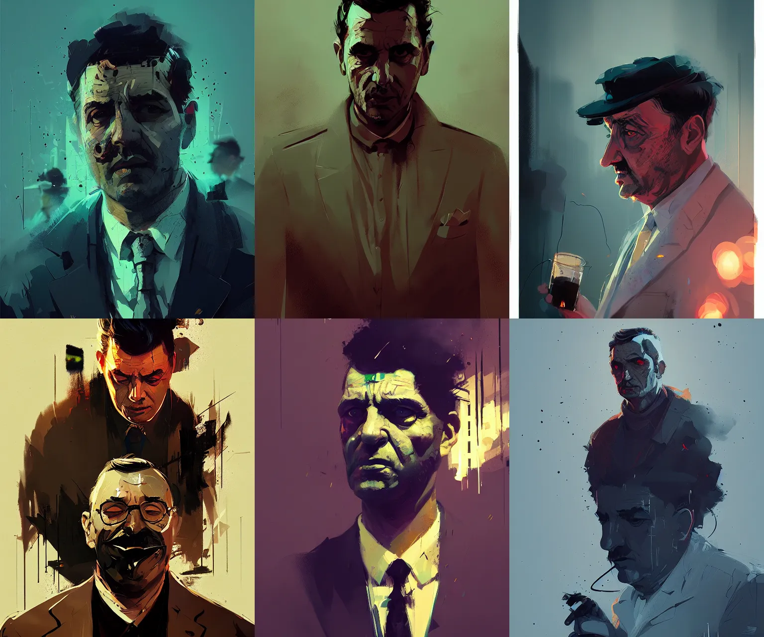 Prompt: mob boss smoke portrait, dim cinematic lighting, ismail inceoglu, artstation, dan mumford