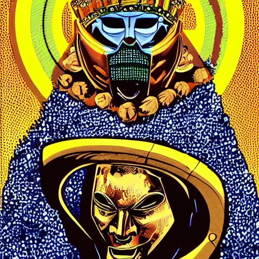 Prompt: MF DOOM is crowned as king of the universe, highly detailed image