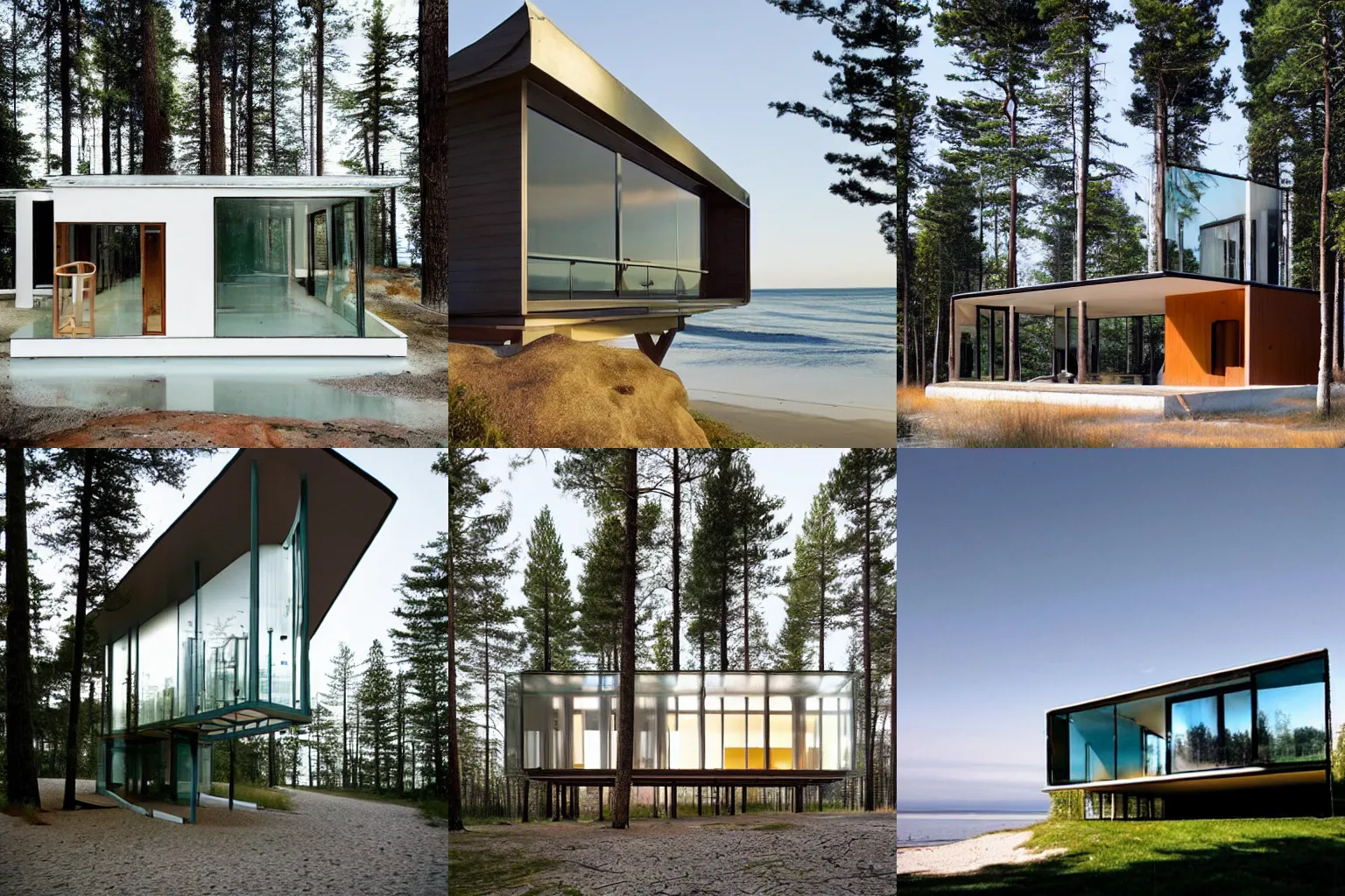 Prompt: a beautiful modern house made out of glass on a beach by alvar aalto