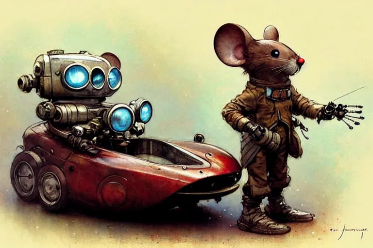 Image similar to adventurer ( ( ( ( ( 1 9 5 0 s retro future robot mouse explorer vehical. muted colors. ) ) ) ) ) by jean baptiste monge!!!!!!!!!!!!!!!!!!!!!!!!! chrome red