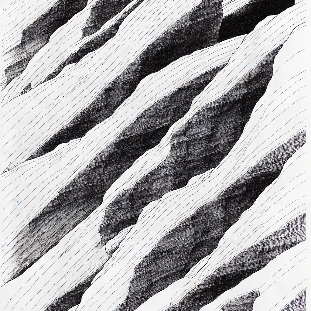 Image similar to slot canyons by moebius, minimalist ink drawing with long lines