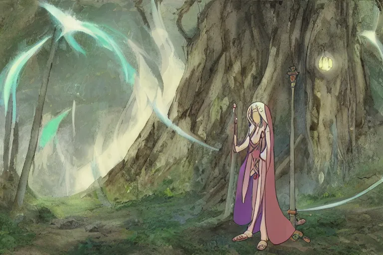 Image similar to tonemapped elven priestess by studio ghibli