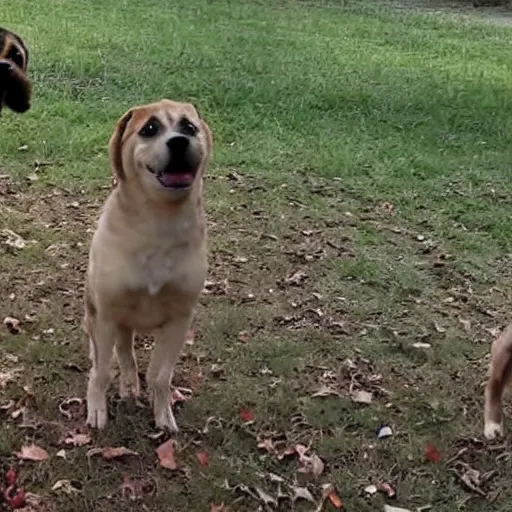 Prompt: Creepy paranormal video of two dogs levitating 30 feet in the air