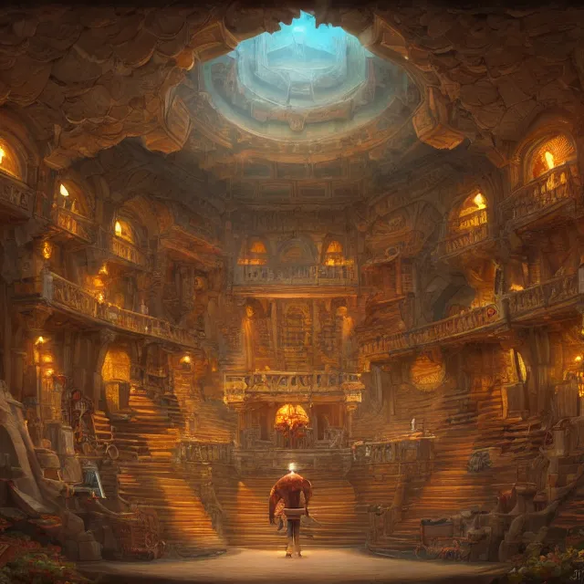 Prompt: an isometric digital painting of an octagonal anatomical theatre by justin gerard, paul bonner, highly detailed, volumetric lighting, digital art, isometric, artstation hd