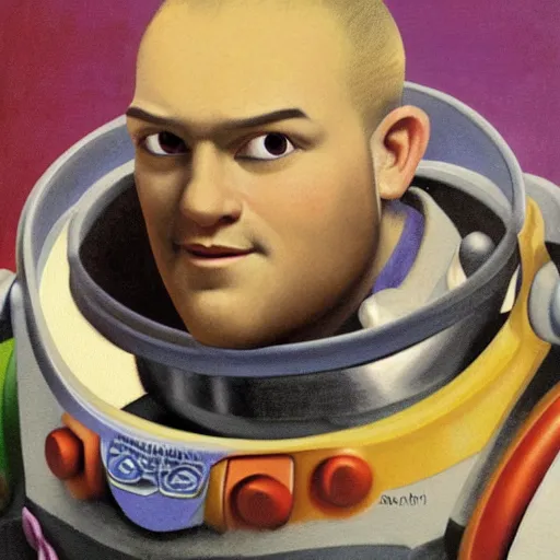 Image similar to a renaissance style portrait painting of Buzz Lightyear