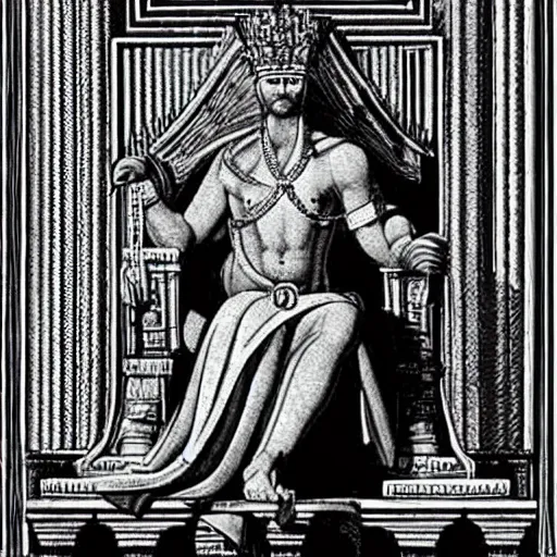 Prompt: the body of a king entombed in solid diamond. his body can clearly be seen sitting on his throne as perfect as in life