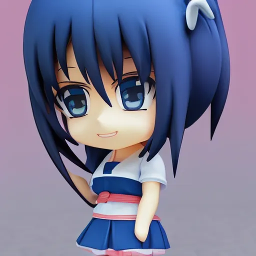 Image similar to character face portrait of a singular kawaii chibi in the sytle of kyoto animation, in simple background, nendoroid eyes, blender, toon rendering, toon shader, anime waifu, ukiyoe