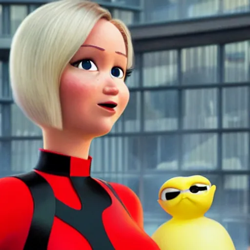 Image similar to Jennifer Lawrence in the Incredibles, pixar studio