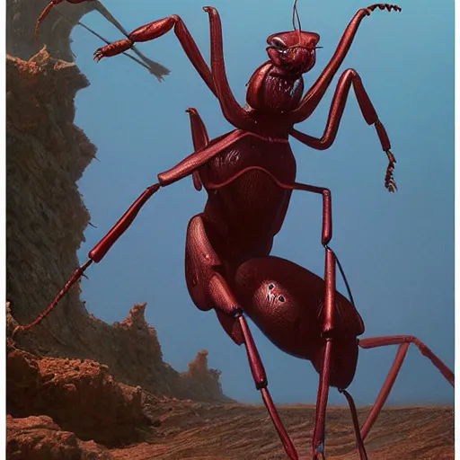 Image similar to A large ant queen standing on her hind legs formian pathfinder, digital art, Wayne Barlowe